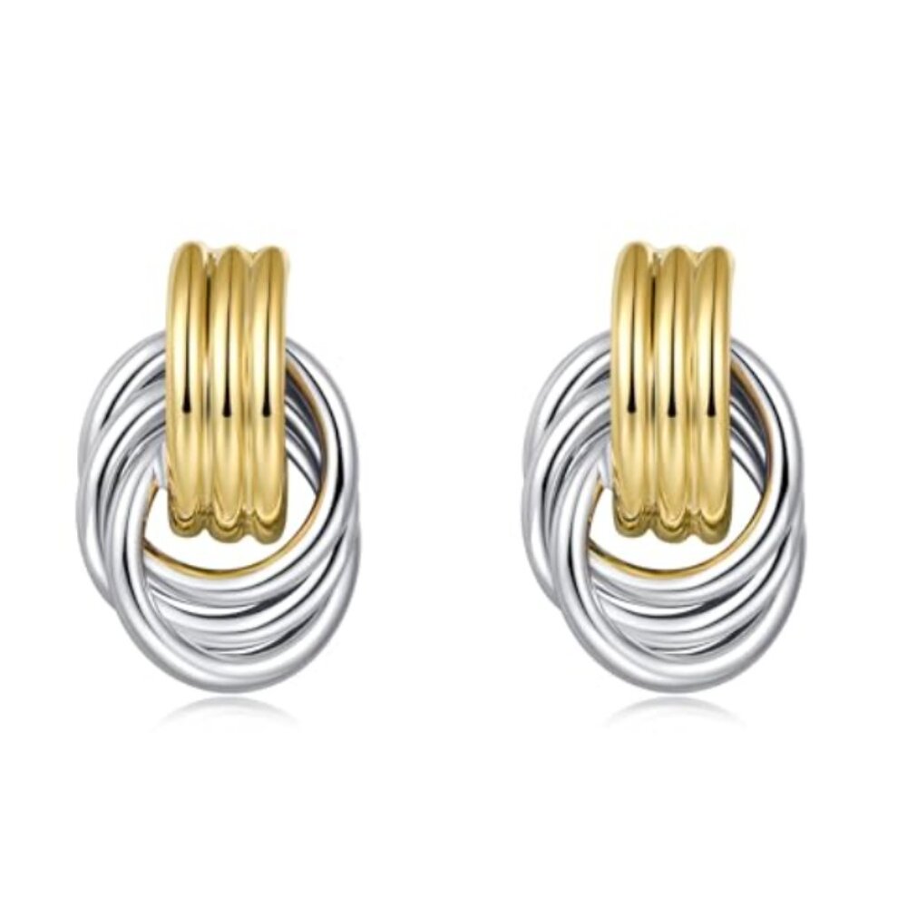 Double Circle Anthropologie Gold Silver  Earrings